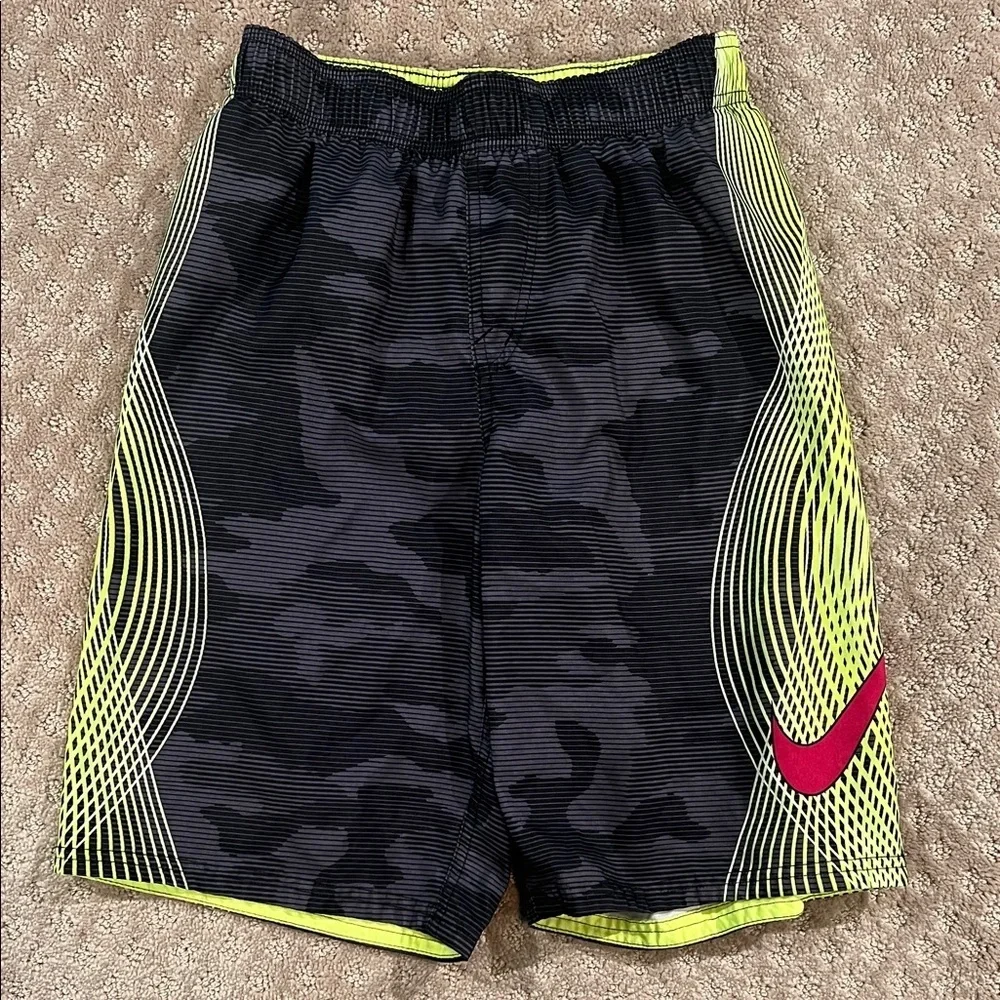 Nike Black and Neon Yellow Camo Shorts